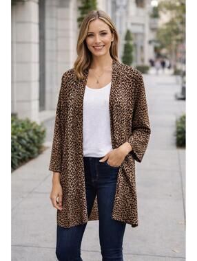 Neiman Marcus‎ Women’s Size Small Cashmere Collection Cardigan Black Leopard